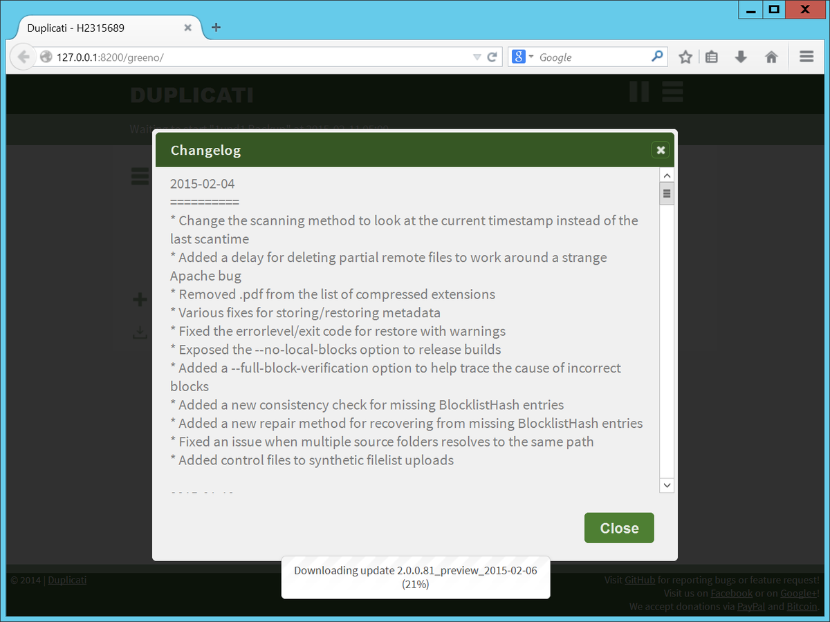 HaraldMuehlhoff's tweet image. Even the upgrade experience is click &amp;amp; forget in #Duplicati 2.0! #Server #Client #BACKUP #cloud