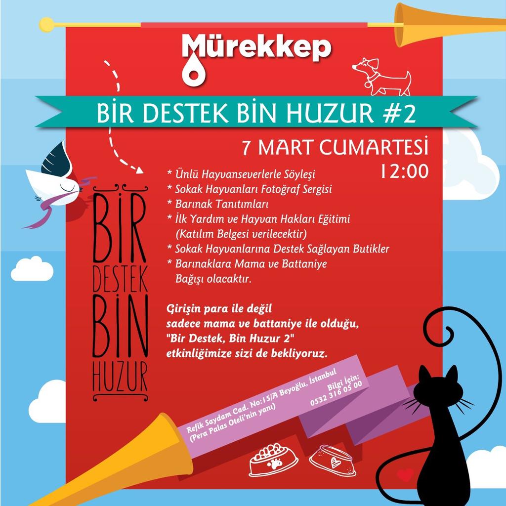 1destekbinhuzur's tweet photo. 7 Mart Cumartesi #birdestekbinhuzur olarak 2.etkinliğimizle yine Mürekkep'teyiz. Sadece sokak hayvanları için! http://t.co/vjn4gh2izo
