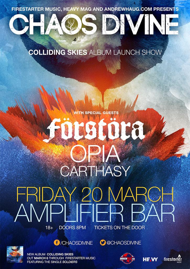ChaosDivine's tweet image. Our March 20 Perth Album launch isn't far away! #collidingskies @Forstora @OpiaBand @Carthasy