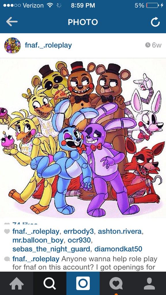 fnaf__roleplay's tweet photo. Hi. We are happy to be here on Twitter! Follow us on Instagram and Tumblr! Our account names are in our bio! 😘❤️ http://t.co/Wa5lUSP8u0