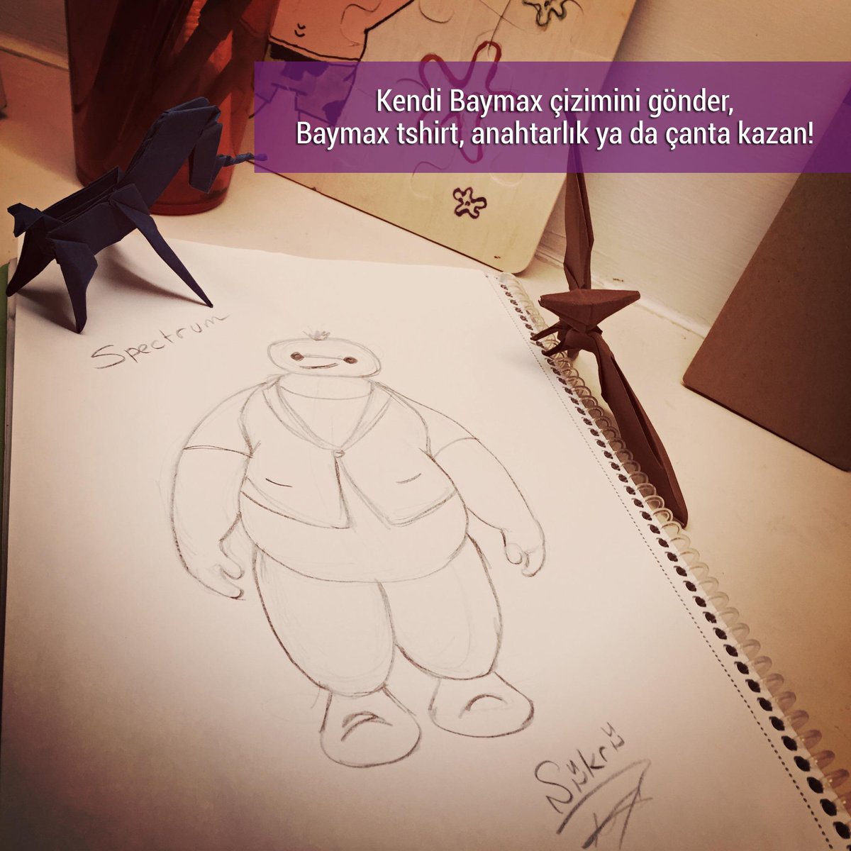 Kendi Baymax çizimini #Bençizdim hashtag'i ile paylaş; Baymax tshirt, anahtarlık ya da çantadan biri senin olsun!