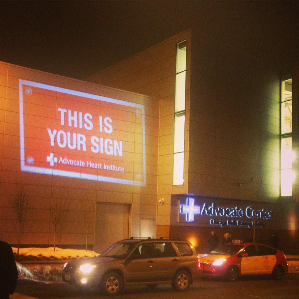 advocatehealth's tweet photo. Spot our sign on the #AdvocateCenter tonight and share your pics with #ThisIsYourSign! #SeeRed @chicagobulls http://t.co/NLURfQfLJN