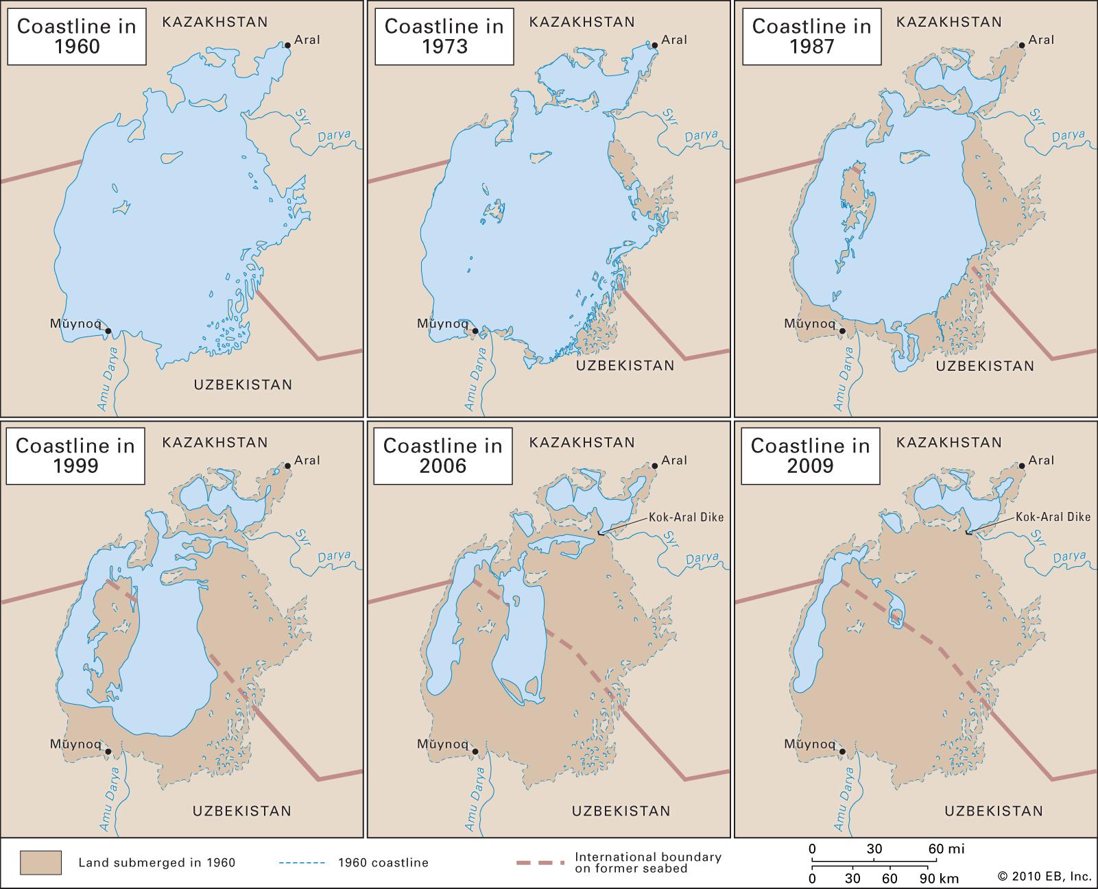 Brilliant Maps on X: The incredible shrinking Aral Sea coastline from 1960  to 2009 t.cowqnWb2togw  X
