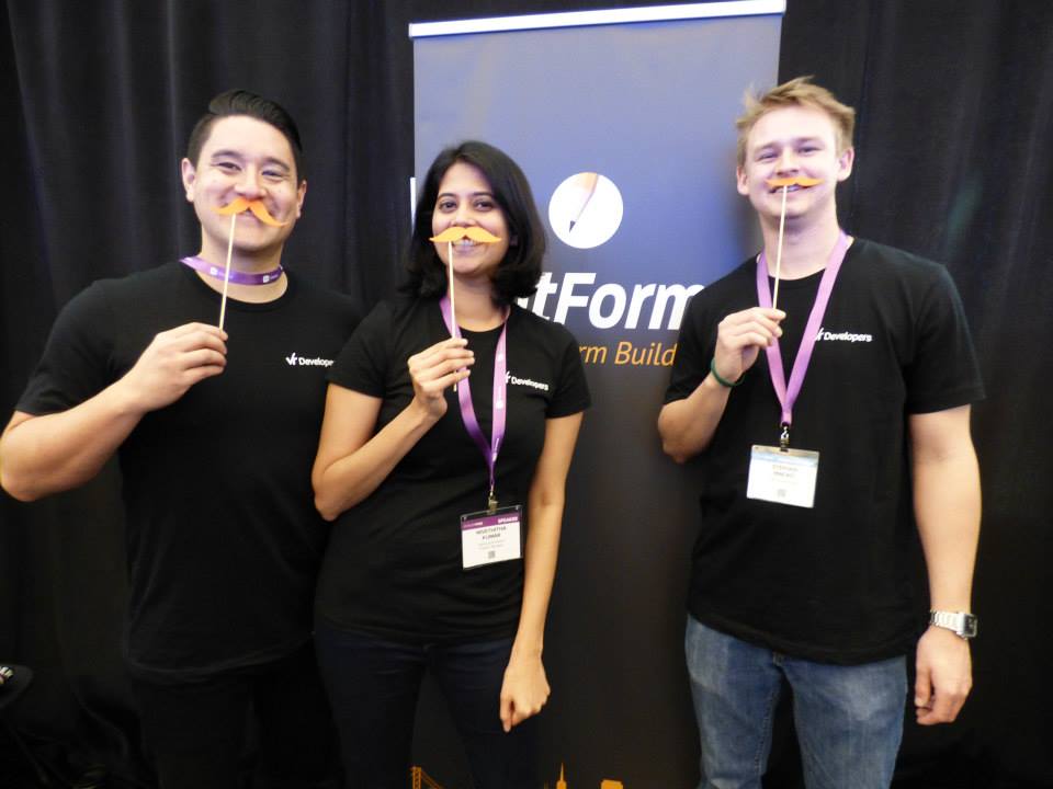 Jotform's tweet image. Hangin&apos; with the @VR4SmallBiz team at #devweek15. #tech #sf #mustache