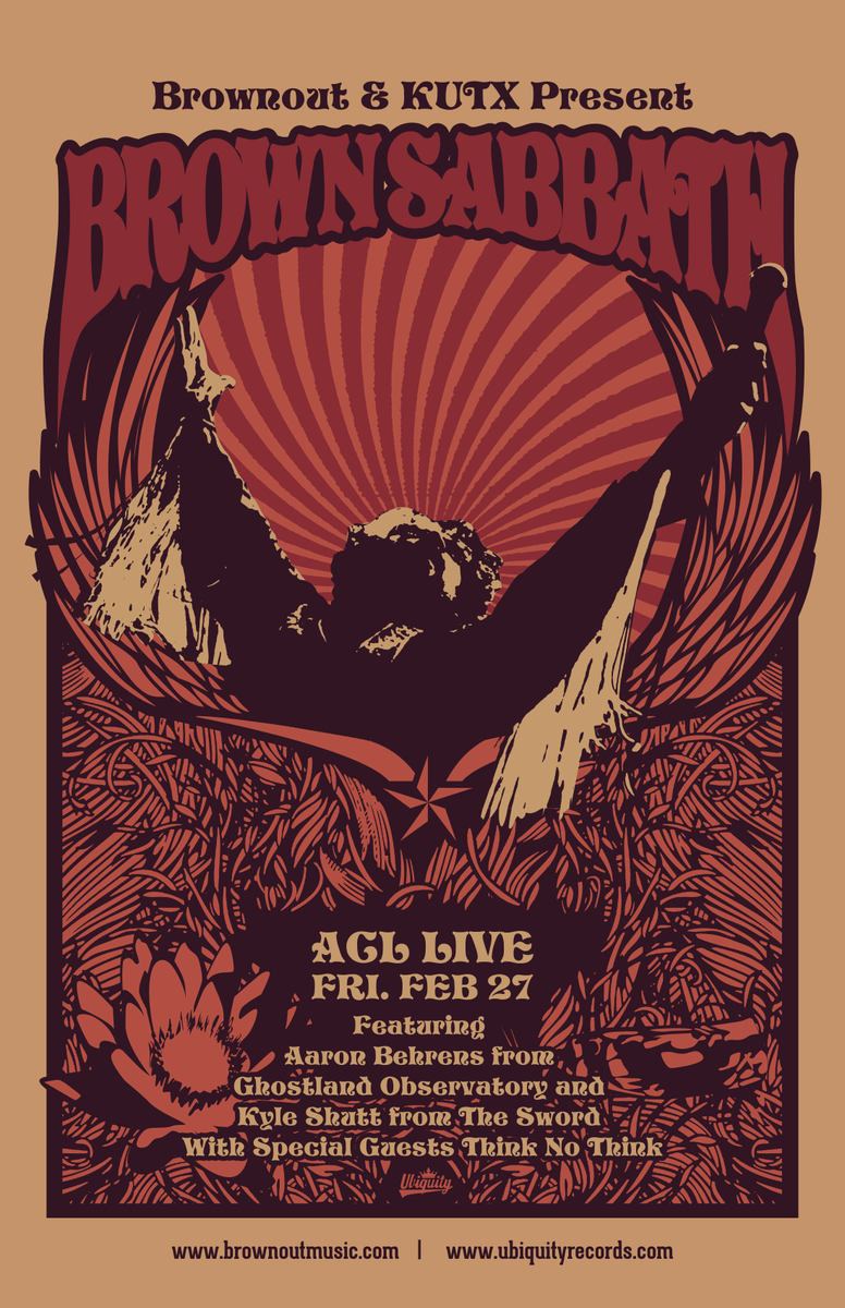 acllive's tweet photo. Just Added: @AaronBehrens @Sword_solos @ThinkNoThink join #BrownSabbath on 2/27! http://t.co/G74pSxSFbb @brownoutband http://t.co/iee3lsVAwu