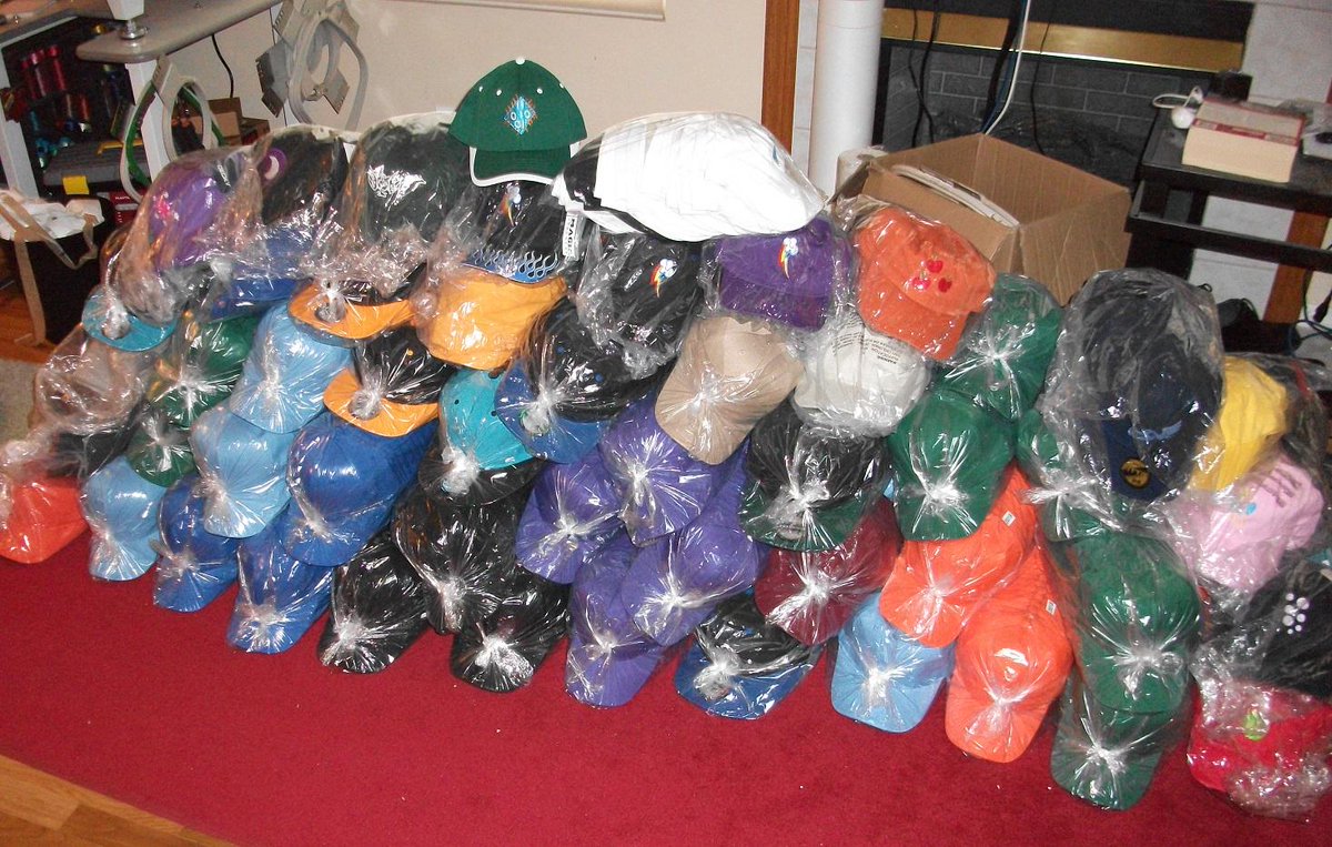 EthePony's tweet photo. Preparing for @PonyconNYC with a pile of hats to make.  No chance I will get all done in time.  #NoSleepTillBrooklyn http://t.co/14pOuqTyJt