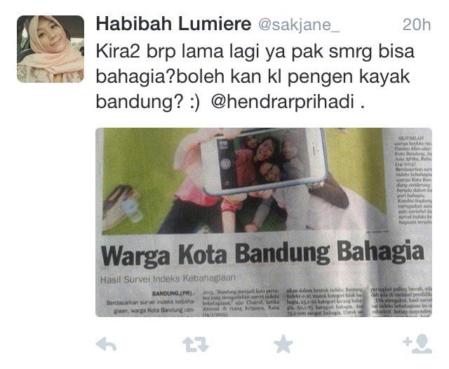 hendrarprihadi's tweet photo. Semarang nomor 1 (SATU) dalam Indonesian Happiness Index (tingkat kebahagiaan masyarakat)-- pgn kyk bdg? ayo #SMGobah http://t.co/7EM6BUr5dy