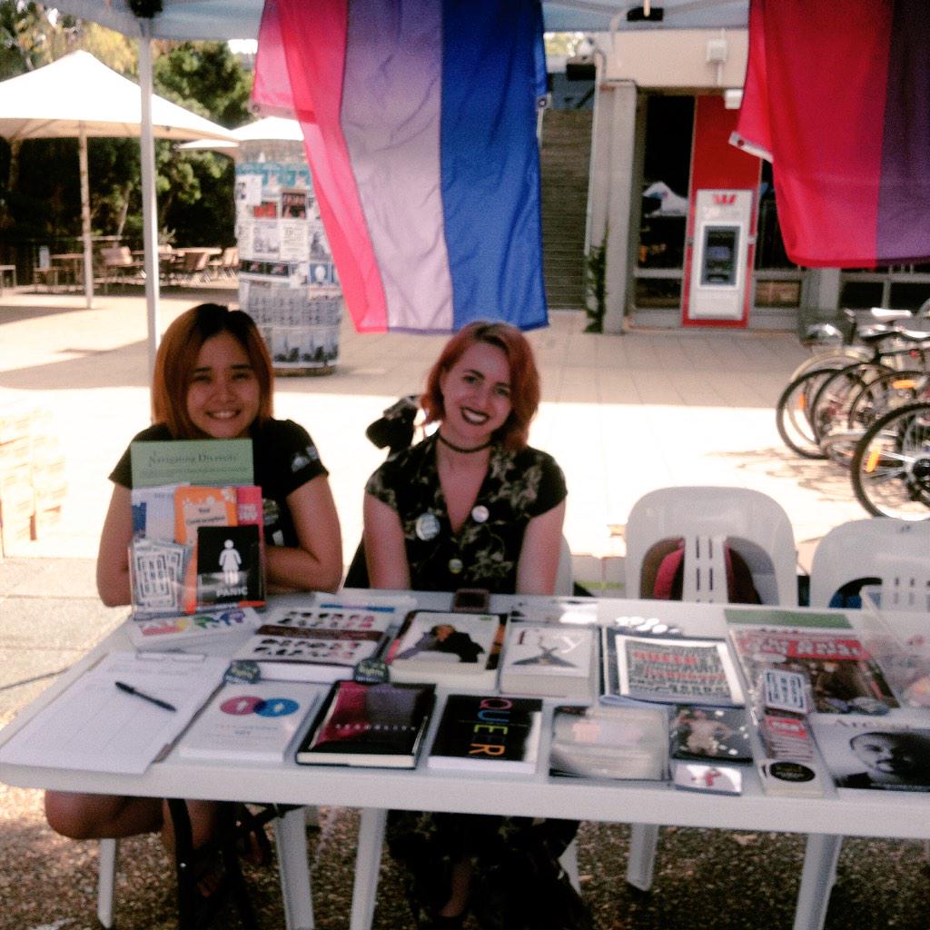 ANUPride's tweet photo. Make sure to pop round at our ANU Queer* Department stall and meet these lovely people! http://t.co/2cwUJ3fVUl