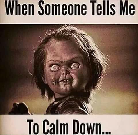chronologie83's tweet image. When someone tells me to calm down.... #calm #calmsdown #chucky