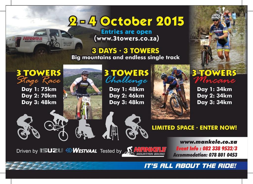 Make sure to enter 3Towers stage race in October <a href="/MankeleMTB/">Mankele MTB</a> entries filling up fast!!! 3towers.co.za