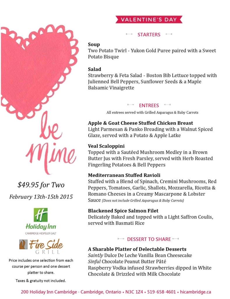 hicambridgeca's tweet photo. Join us this #ValentinesDay weekend for a delectable Prix Fixe Menu in the #FiresideGrill http://t.co/FaPx0COZO6