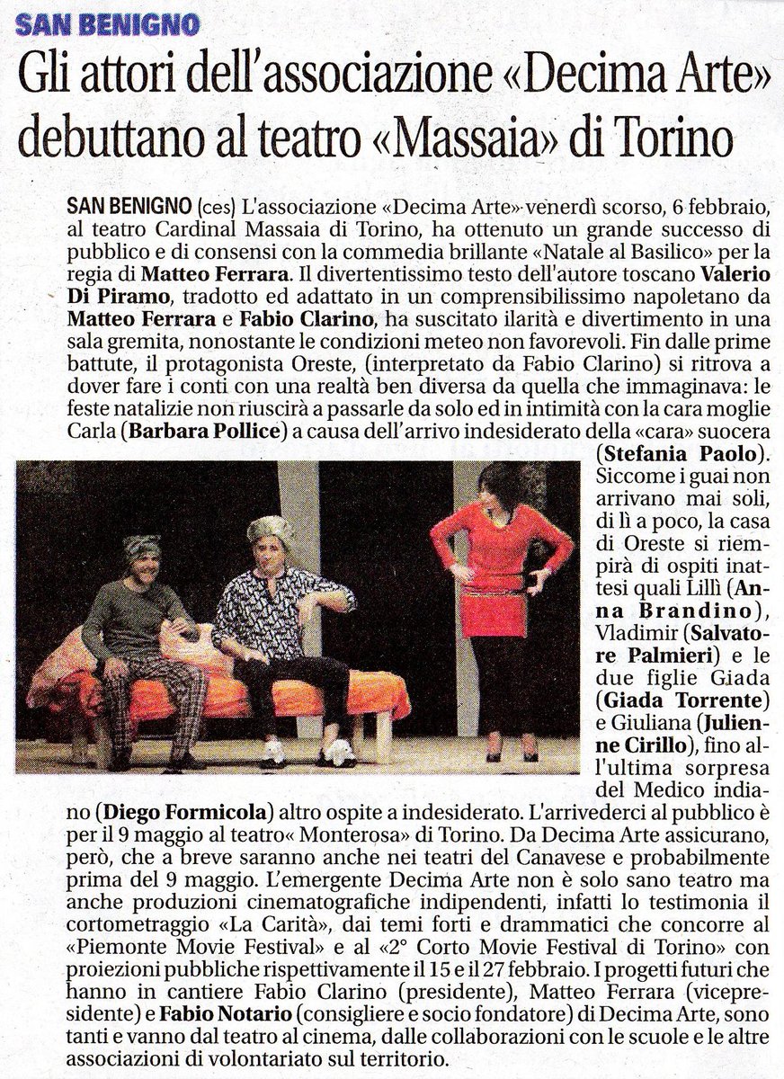 Decima_Arte's tweet photo. Ecco l'articolo de "Il Canavese" di questa settimana per il nostro "sbarco" con successo al Teatro Cardinal Massaia http://t.co/6KdQGri9MK