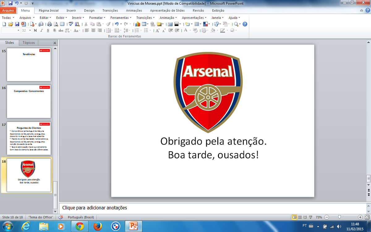 Vina10's tweet photo. Excelente! Acho que a chefe nova vai aprovar. #job #arsenal #impressionando http://t.co/GJE5ya3lyI