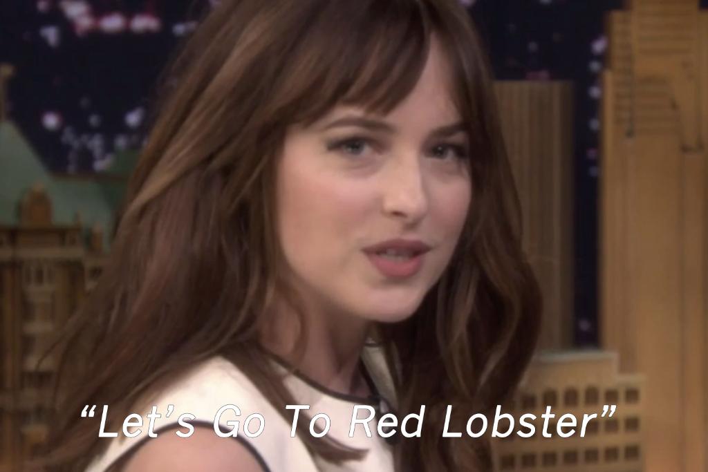 ELLEmagazine's tweet photo. Dakota Johnson proves her Fifty Shades of Grey voice can make ANY phrase sexy: http://t.co/7Vp8EoFEks http://t.co/fNJ59ioJv3