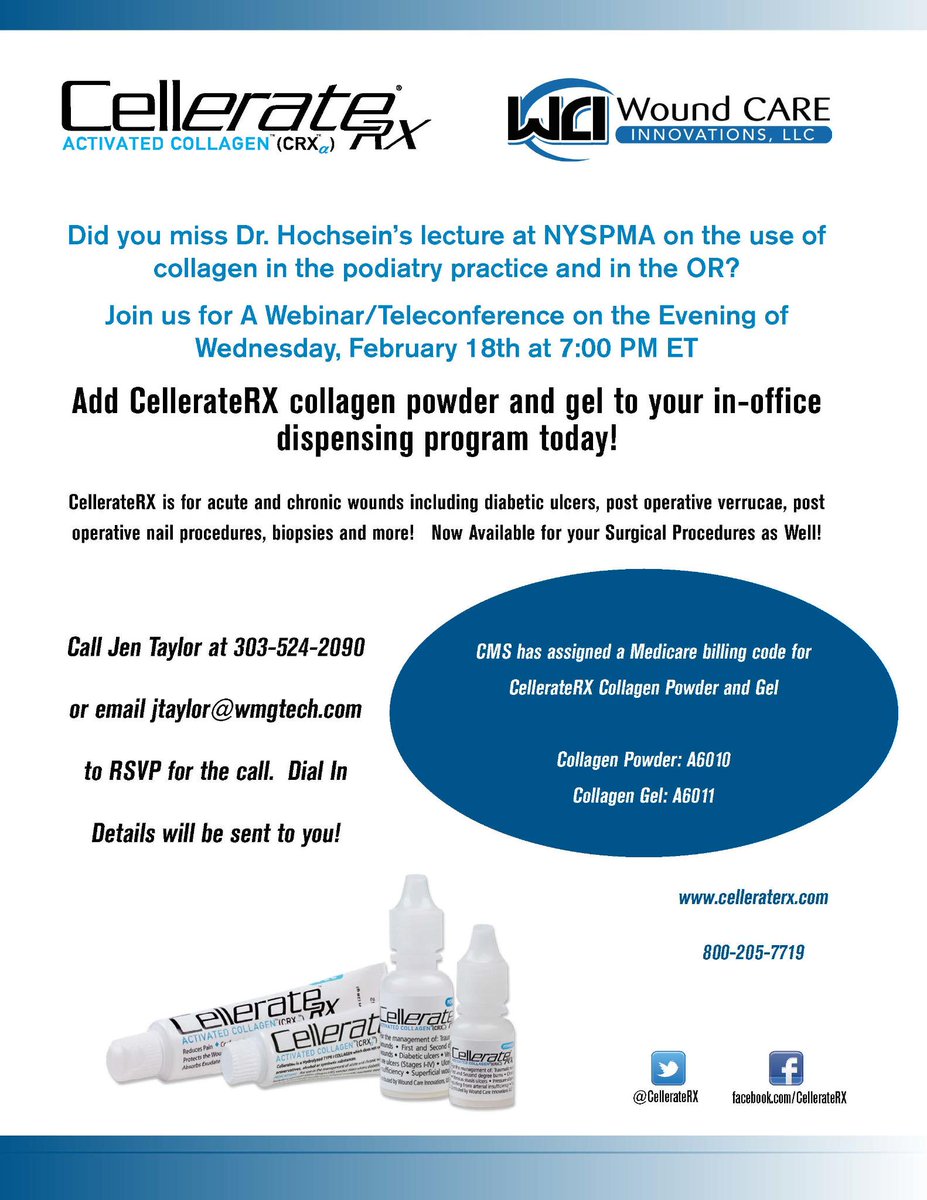 CellerateRX's tweet photo. Using collagen in your practice? RSVP for a webinar next week on the use of @CellerateRX in #podiatry.  @iPodiatrist http://t.co/KqB0ylyCoQ