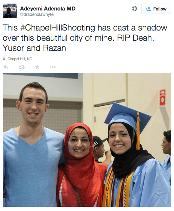 theintercept's tweet photo. How murder of Muslim students in #ChapelHillShooting was covered on Twitter: http://t.co/Vz0p3FRHtJ by @reportedly http://t.co/2PYtFdTxRM