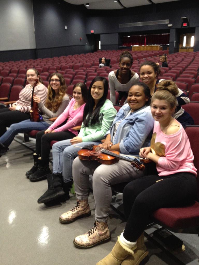 carlfink's tweet photo. Arcadia HS orchestra members VERY happy to be back in the auditorium today. #greececsd #bestyearever http://t.co/yQ6NWFPZtc