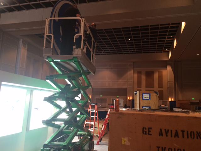 GE_Aerospace's tweet image. The #GEAviation team is getting the booth ready for tomorrow&apos;s @AirForceAssoc show! #militaryaviation  #AWS15