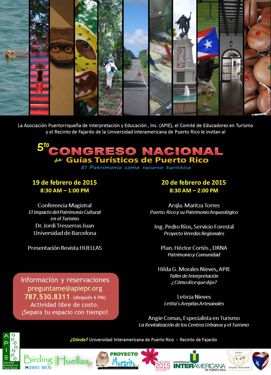 APIEPRorg's tweet photo. #5toCongresoGuíasTurísticosdePR 19 y 20 de febrero UIA Fajardo @DRNA @PRTourismCo @miprv @ElYunqueNF @ElYunqueNF http://t.co/pDVfoktoPL