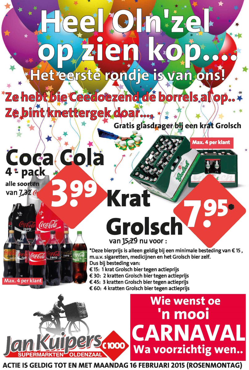Oln'zel op zien kop: de meest besproken advertentie van deze week komt van <a href="/Kuipers_C1000/">Jan Kuipers C1000</a>. Grolsch voor 7,95 euro!