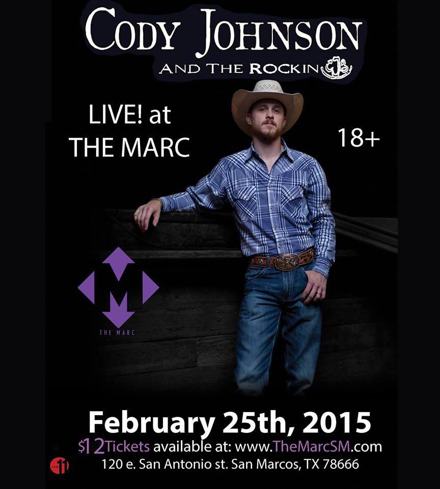 February 25:  <a href="/CodyJohnsonBand/">Janet Russo</a> 

March 7: <a href="/WadeBowen/">Wade Bowen</a> 

Tickets: TheMarcSM.com

RT