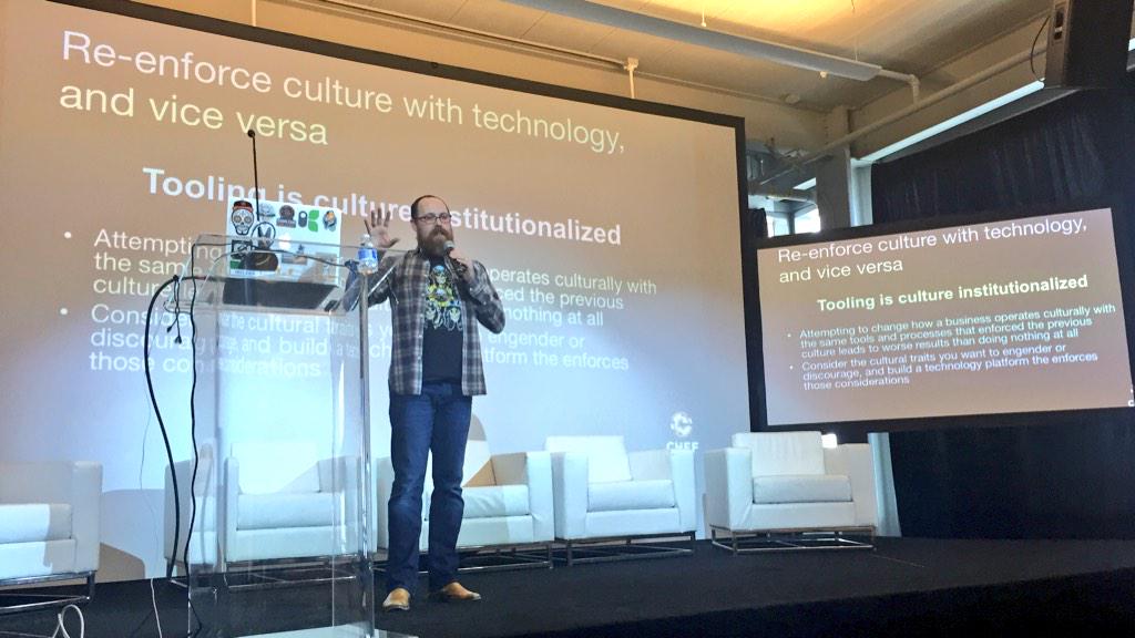 chef's tweet image. &quot;Tooling is culture institutionalized.&quot; @adamhjk #DevWeek15
