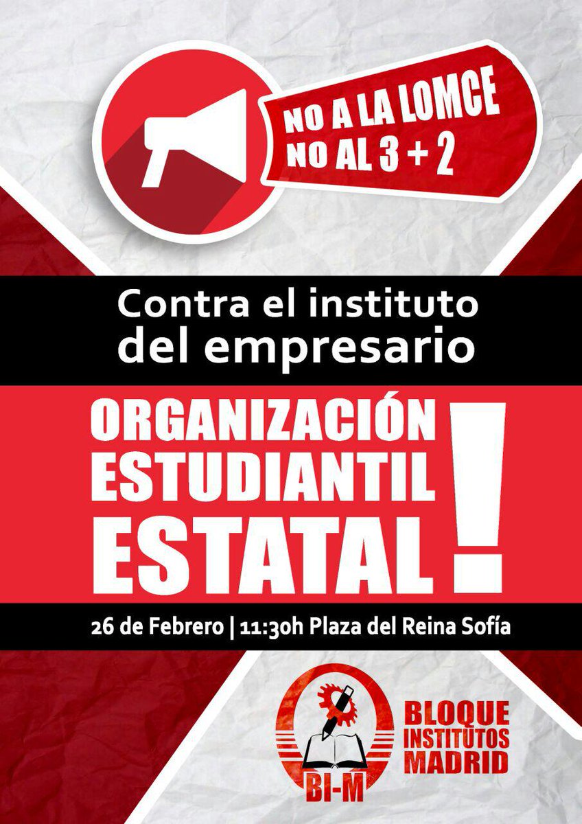 AJuande's tweet photo. NO A LA LOMCE, NO AL 2+3, ¡ORGANÍZATE Y LUCHA! ABAJO EL INSTITUTO DEL EMPRESARIO. http://t.co/voKFIb2c9l
