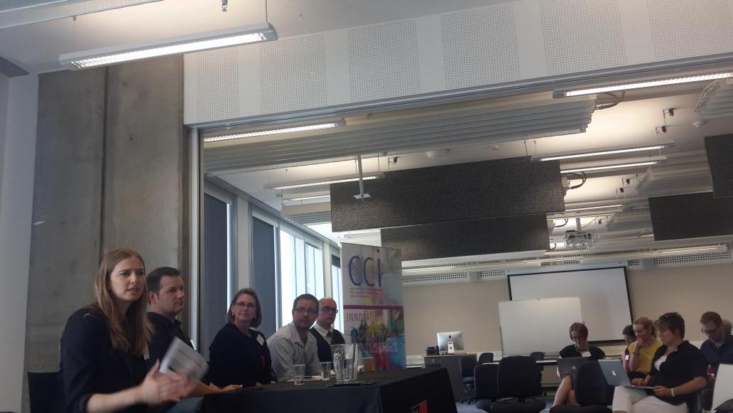 fionasuwana's tweet photo. Panel discussion: Ethics @ellirennie @tamaleaver @stuartpointz @heatherhorst @nicsuzor @_CCI #latepost #3day #cciss15 http://t.co/R9Z3D2q5lQ