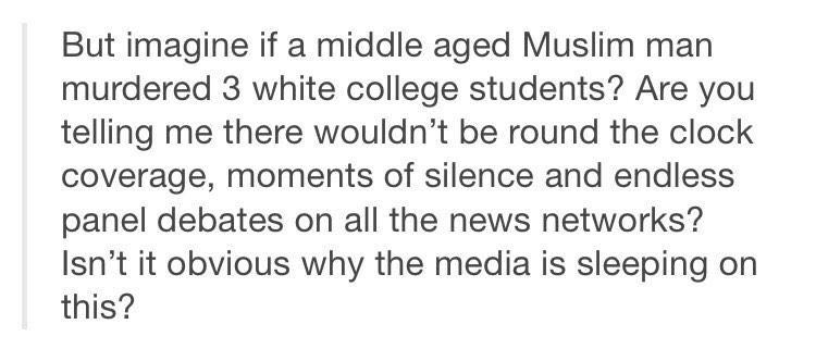 IslamThought's tweet photo. This is a sad truth of what the world has become. Terrorism does not have a religion. 

#ChapelHillShooting http://t.co/WRqxpTR9wv