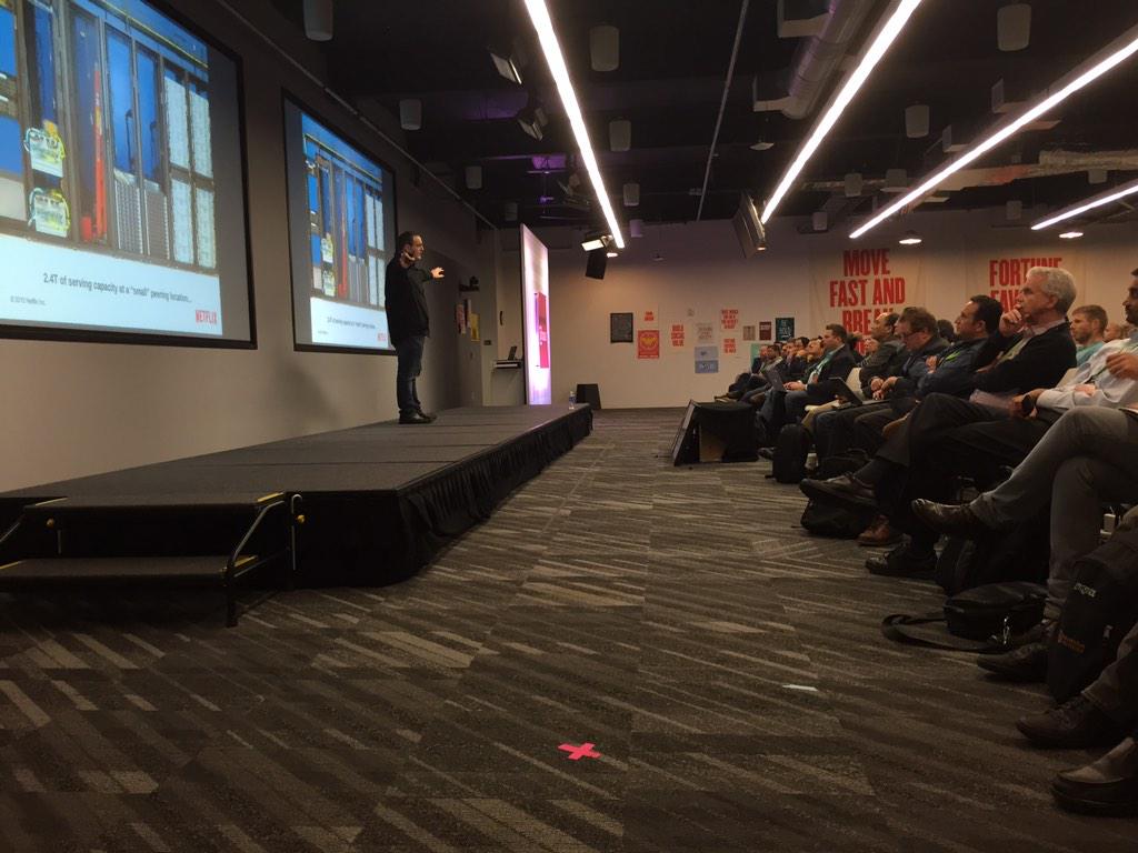 NetatScale's tweet photo. .Netflix's @dtemkin on stage at #NetworkingatScale discussing scaling the Netflix global CDN http://t.co/FHFpyJh4XT