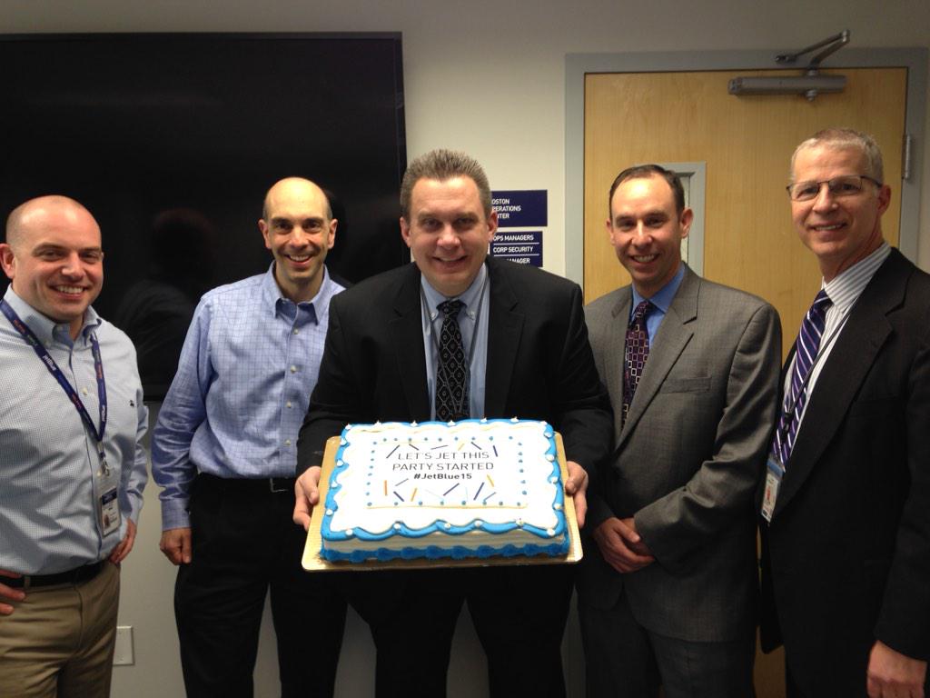 NStrissel's tweet photo. @rmartinelli130 @PaulPetrino @winnicobalt GCusano @NStrissel at BOS celebrating #JetBlue15 @HelloJetBlue http://t.co/v8MxAQlvLv