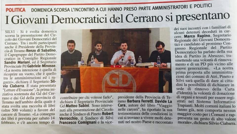 GdCerrano's tweet photo. La nostra presentazione di domenica 8 febbraio @marcorapino @dlacara @Matteo_Sabini @SilvioCiabarra #GD #Cerrano http://t.co/Zl1e1DVZUG