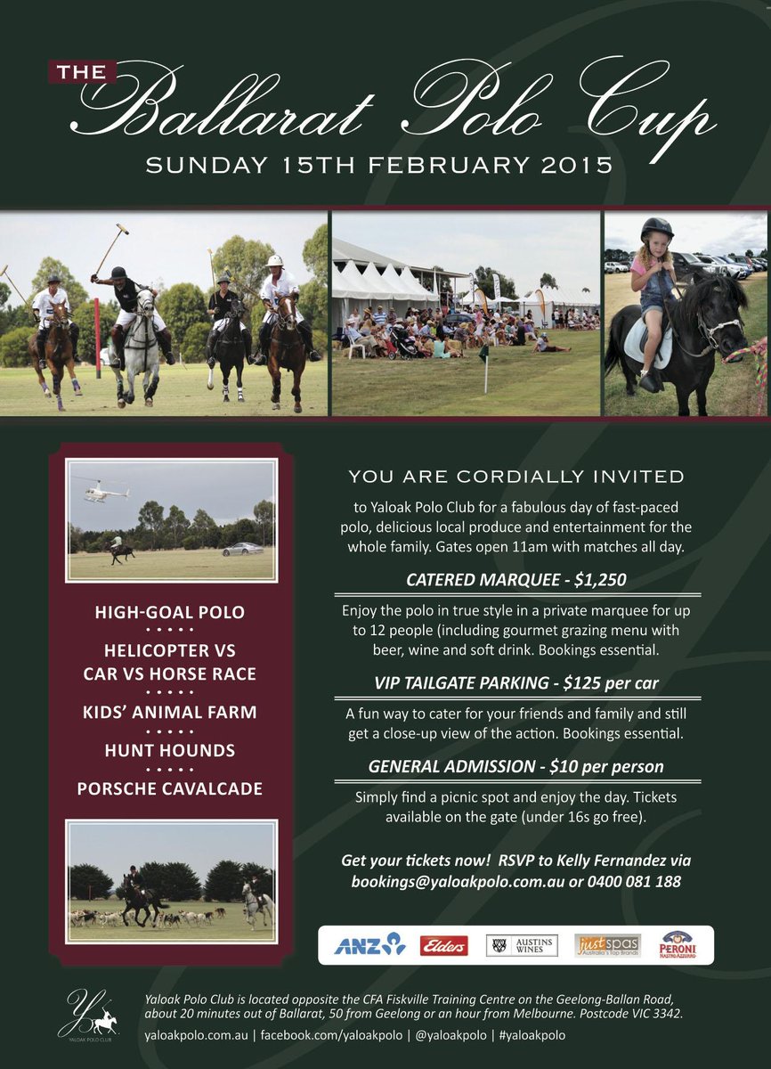 YaloakPolo's tweet photo. @TourismVIC @Golden_Plains @cityofmelbourne Remember it's The Ballarat Polo Cup on Sunday, only 1 hr from Melbourne! http://t.co/bBYrXcZrIt