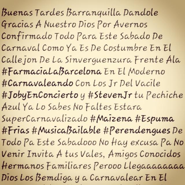 stevengomez649's tweet photo. Sabado D Carnaval T Esperamos No Faltes #Calle42a#2B16 Barrio Moderno frent a la Farmacia #LaBarcelona ;) http://t.co/bHoz6XCIRP