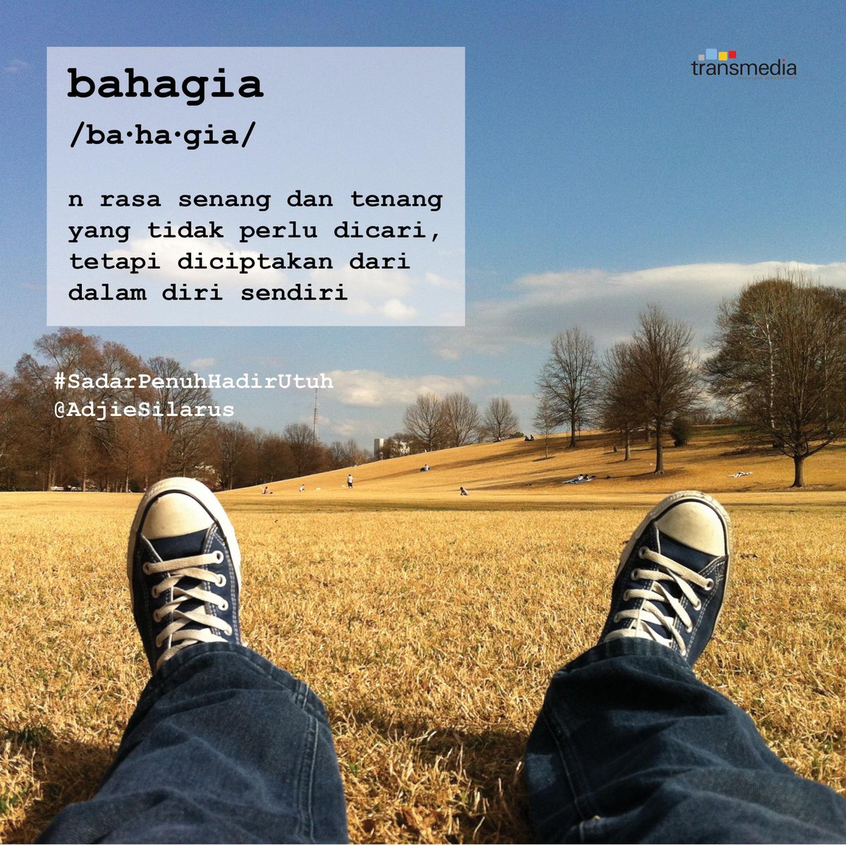 AdjieSanPutro's tweet photo. bahagia tak perlu dicari tapi diciptakan dari dalam diri. “@transmedia_: #SadarPenuhHadirUtuh - AdjieSilarus http://t.co/z6vqXrLXOi”