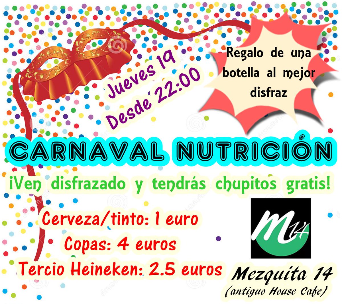 nutri1115's tweet photo. ¿Harto de estudiar? Vamos a olvidar todo lo aprendido #fiesta #granada #mezquita14 #carnaval #disfraz http://t.co/l5dw1WfBFS