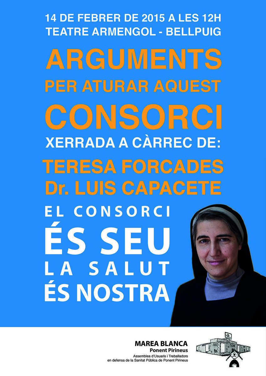 MareaBlancaLl's tweet photo. Omplim Ponent d'actes que t'esperen per aturar el consorci que CiU vol imposar per fer una sanitat més privada! http://t.co/JsYf4rEprA