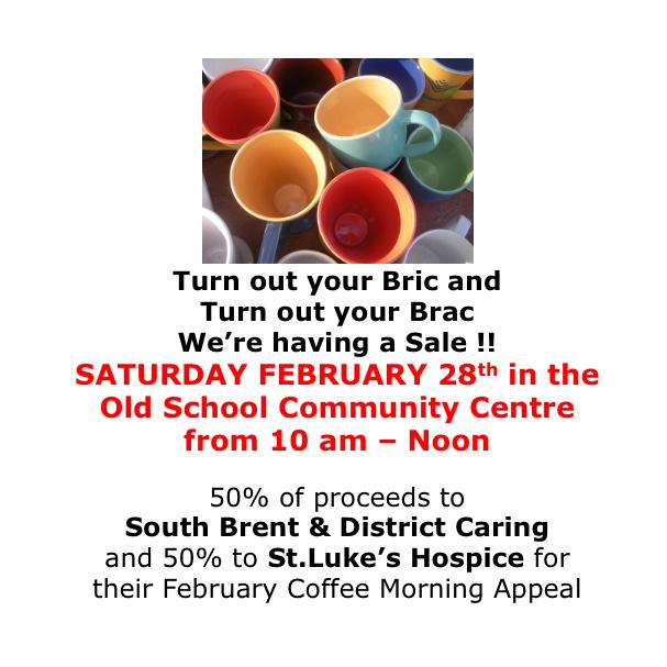 SBCaring's tweet photo. Turn out your bric &amp; turn out your brac. We're having a sale on Saturday 28th South Brent Old School Centre 10-12pm http://t.co/m7KKxDHu4h