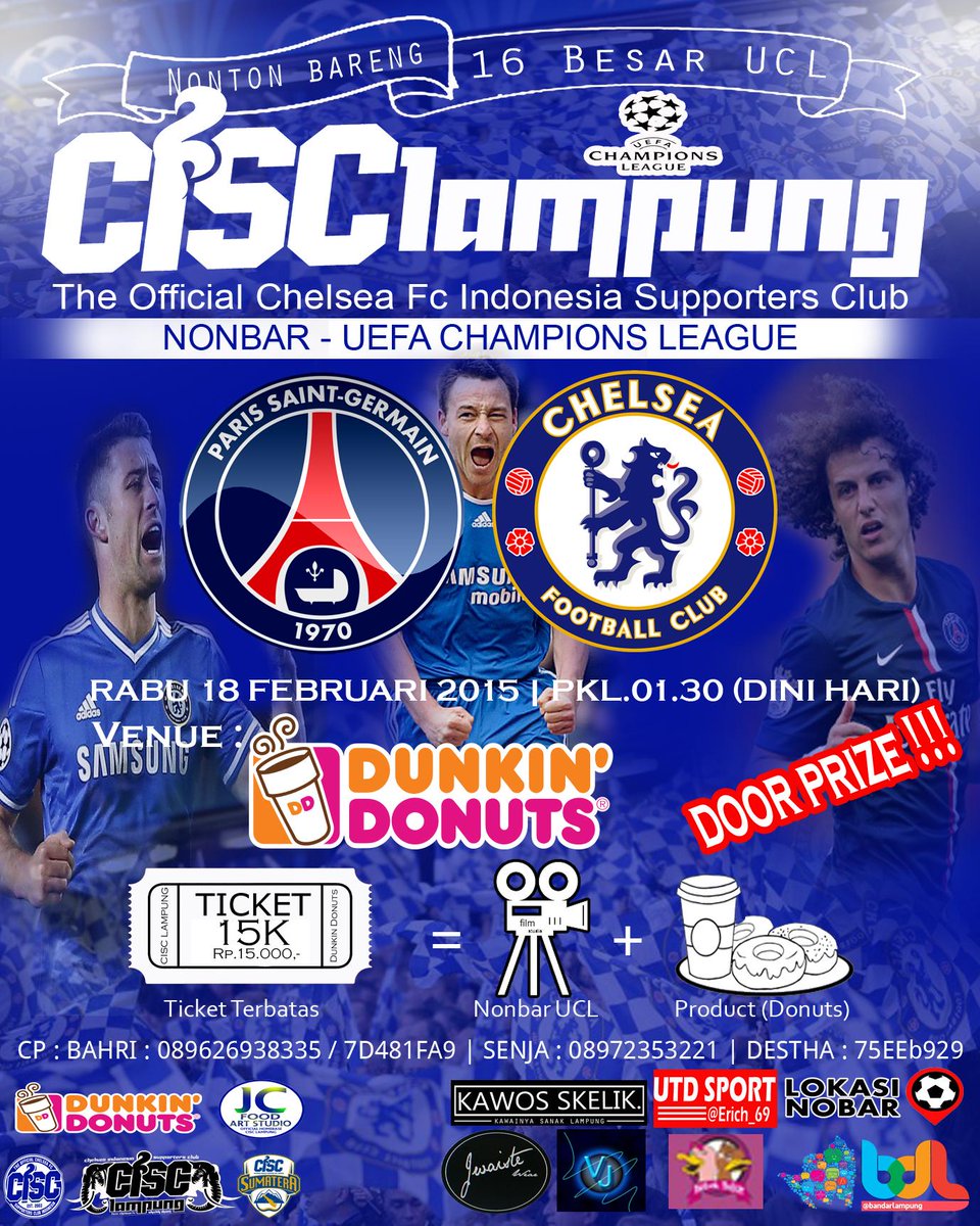 bandarlampung's tweet photo. Nonbar #16UCL : PSG vs CHELSEA | 18-02-15, pkl. 01:30 (DINI HARI) @ Dunkin Donuts | CP: @CISClampung http://t.co/px0rWJScEl