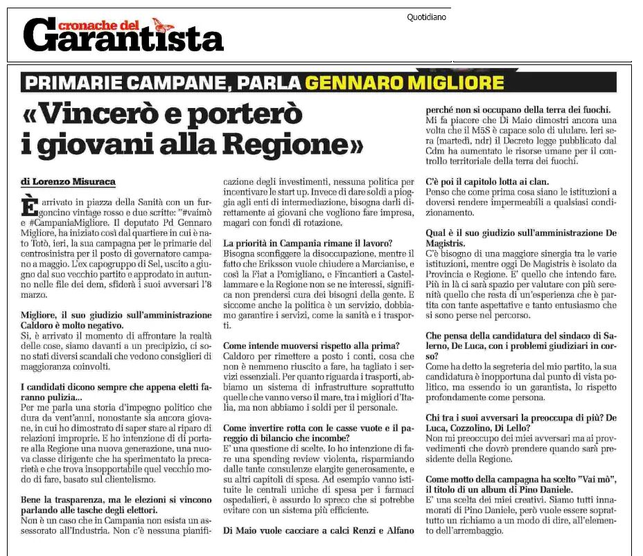 <a href="/gennaromigliore/">Gennaro Migliore</a> oggi su <a href="/IIGarantista/">Il Garantista</a> 
#vaimo #PrimarieCampania