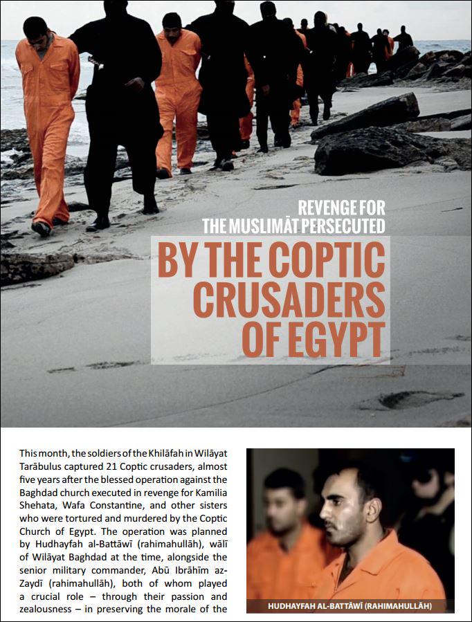 michaelh992's tweet photo. The ISIS magazine confirms the kidnapping of 21 Coptic Christians in Libya was carried out by an IS-affiliated group http://t.co/XzmTAwba7k