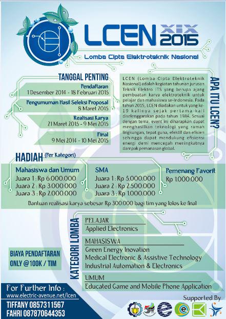 Sudah H-6 tenggat waktu pendaftaran LCEN 2015, ayo tunggu apa lagi, buruan daftar di electric-avenue.net/lcen