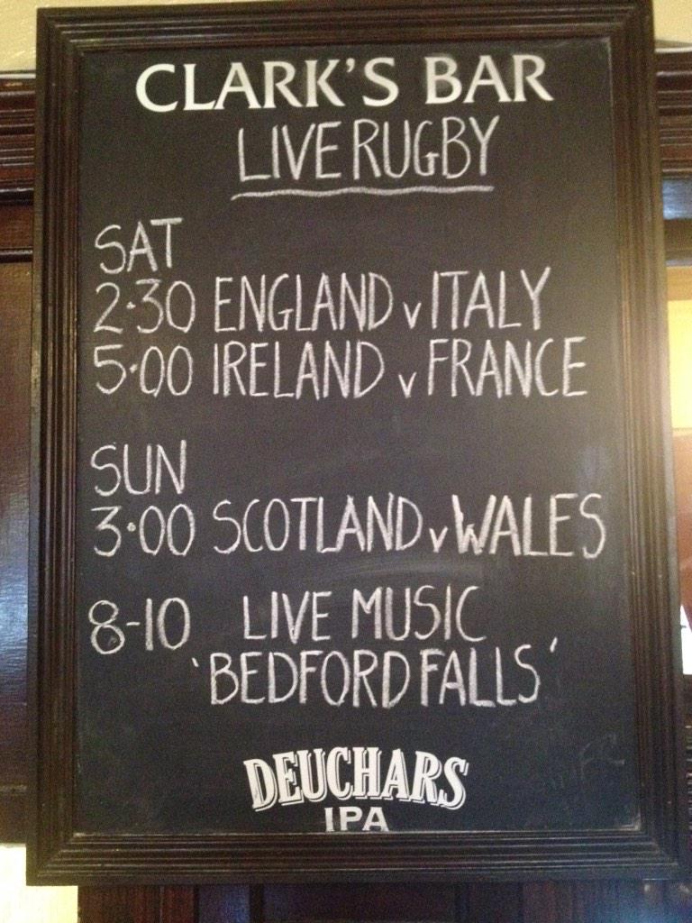 Great rugby and live music again this weekend. #ClarksBar