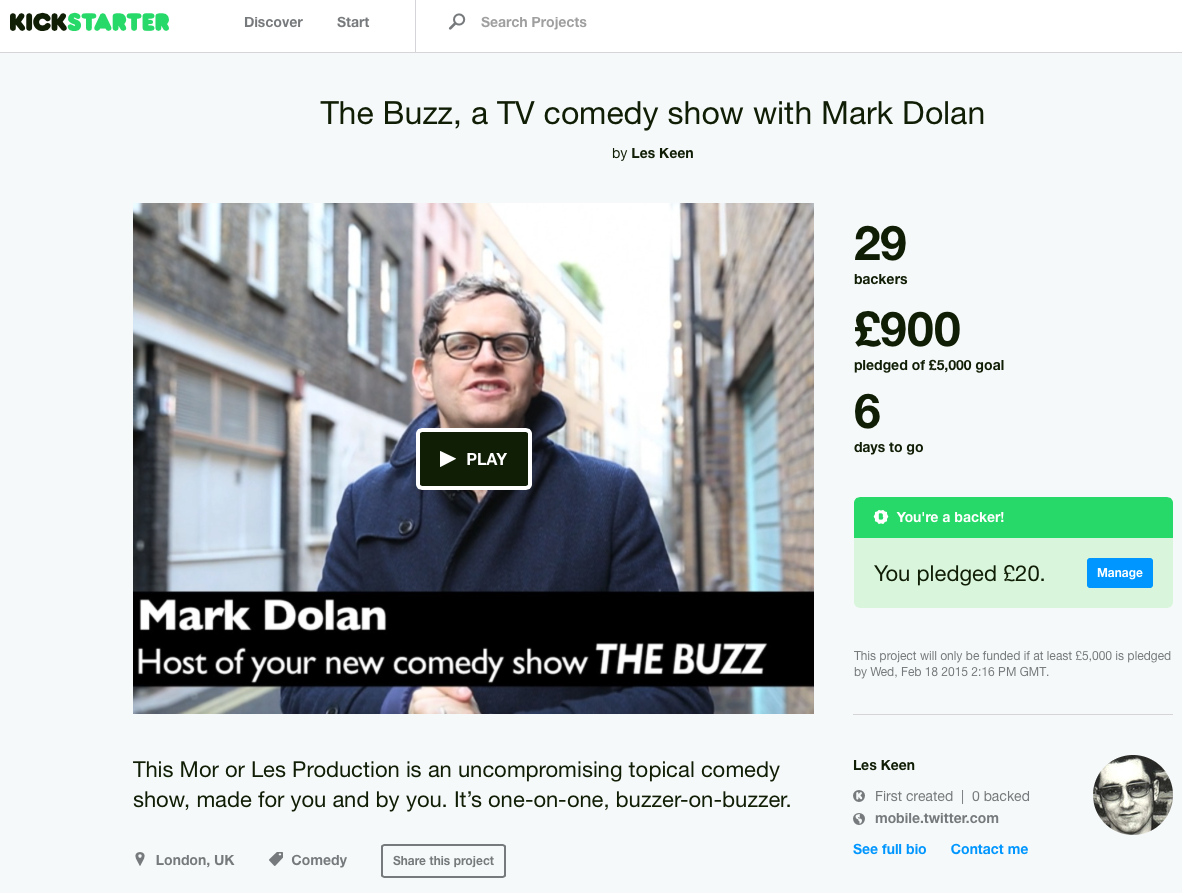 theBuzzHQ's tweet photo. Oh, and of course our #crouchend #comedy #kickstarter is being hosted by none other than local lad @mrmarkdolan http://t.co/fN99UjXtK2