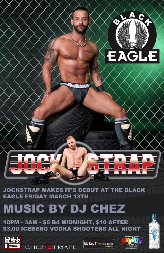 JOCKSTRAP01's tweet image. Jockstrap makes its debut at the Toronto Eagle on Friday March 13th. Music by DJ Chez.