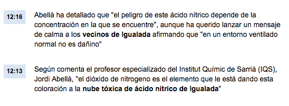 IQSbarcelona's tweet photo. El profesor Jordi Abellà lanza un mensaje de tranquilidad a la población #Igualada ante la nube tóxica @LaVanguardia http://t.co/yWDc8QMlhI