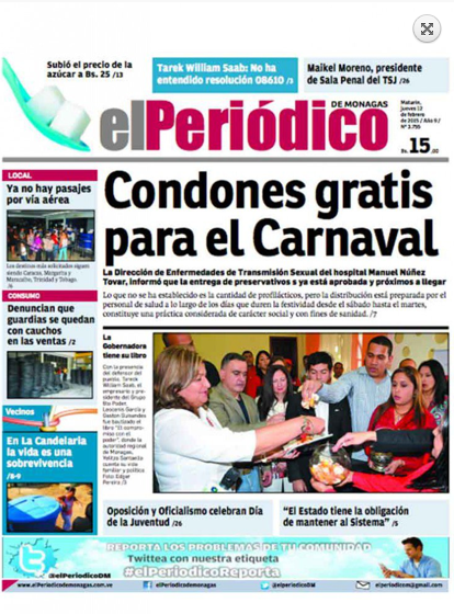 globovision's tweet image. #Titulares El Periódico - Condones gratis para el Carnaval goo.gl/SdU5XP