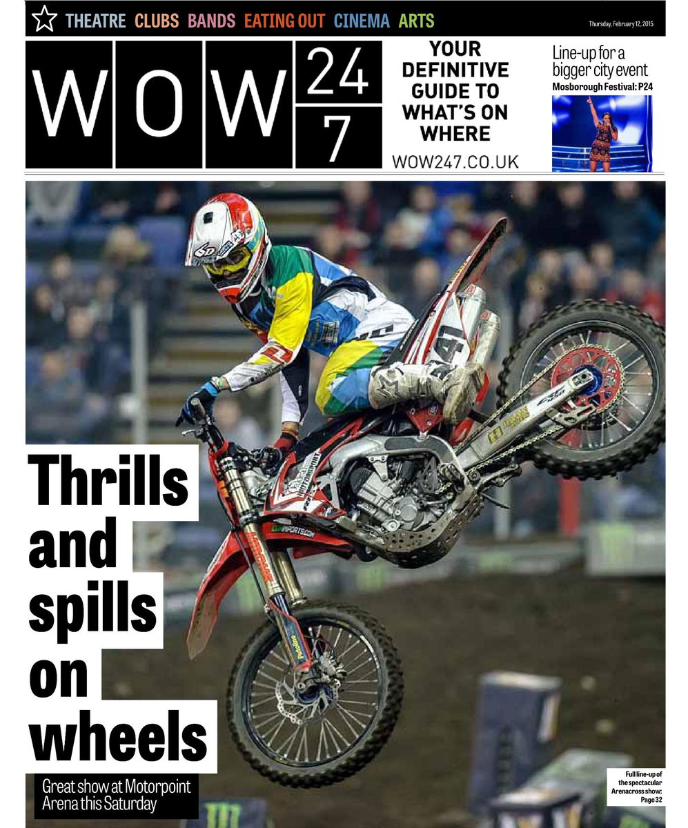 PRO_PR1's tweet photo. Front page of the @SheffieldStar Entertainment supplement today @APellegrini941 @OakleafRide @ArenacrossUK #AXUK http://t.co/KE6a6BMMf0