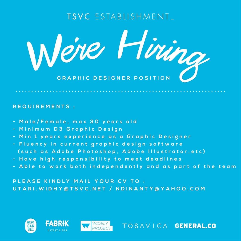 We're looking for a GRAPHIC DESIGNER !! 

please send your CV to utari.widhy@tsvc.net or ndinanty@yahoo.com