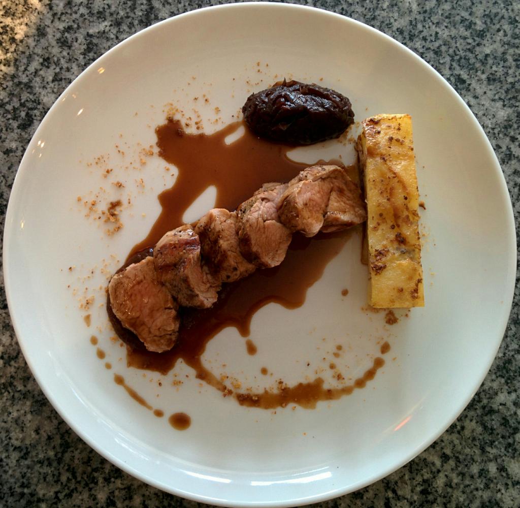 Today's special is char grilled pork fillet, potato gratin, red onion marmalade &amp; red wine sauce. £7.95 w/ side.